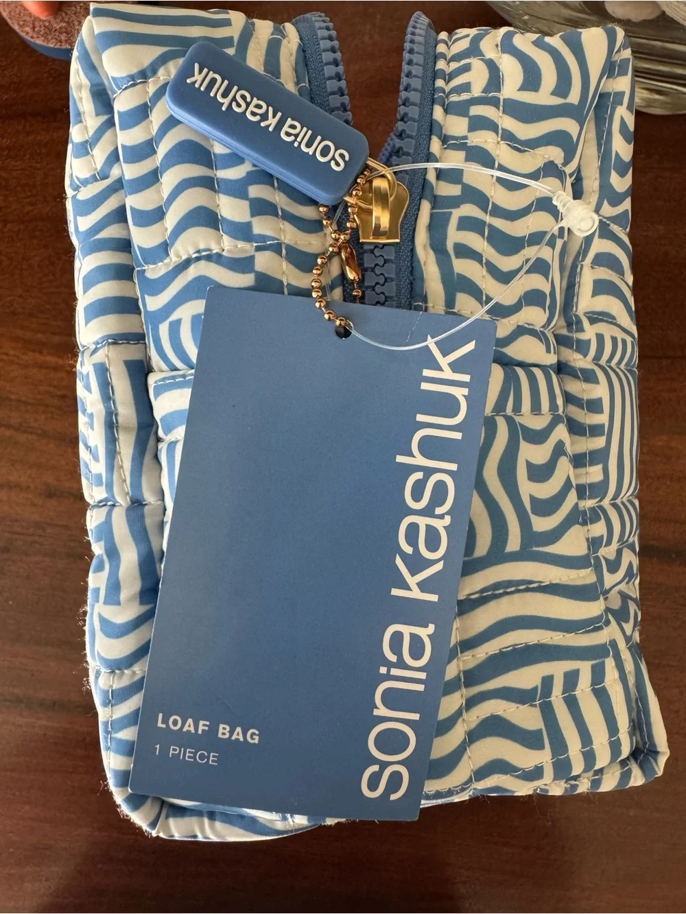 Sonia Kashuk NWT Blue and White Quilted Wave-Pattern Pouch